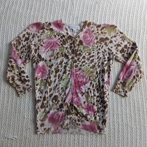 Joseph A. Sweater Women’s Sz Small Animal Print Floral Cardigan Vintage Colorful
